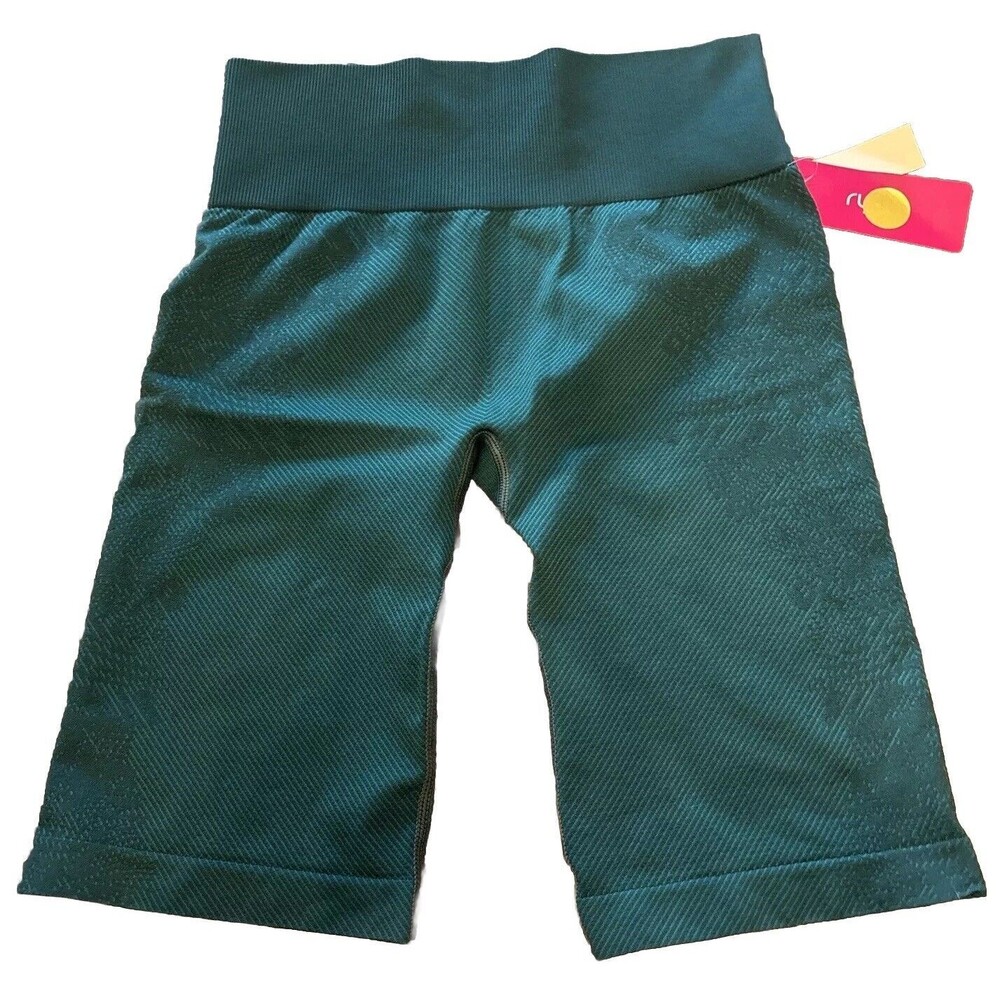 Ryka Women High Waist Ribbed Stretch Workout Seamless Bike Shorts Green New M